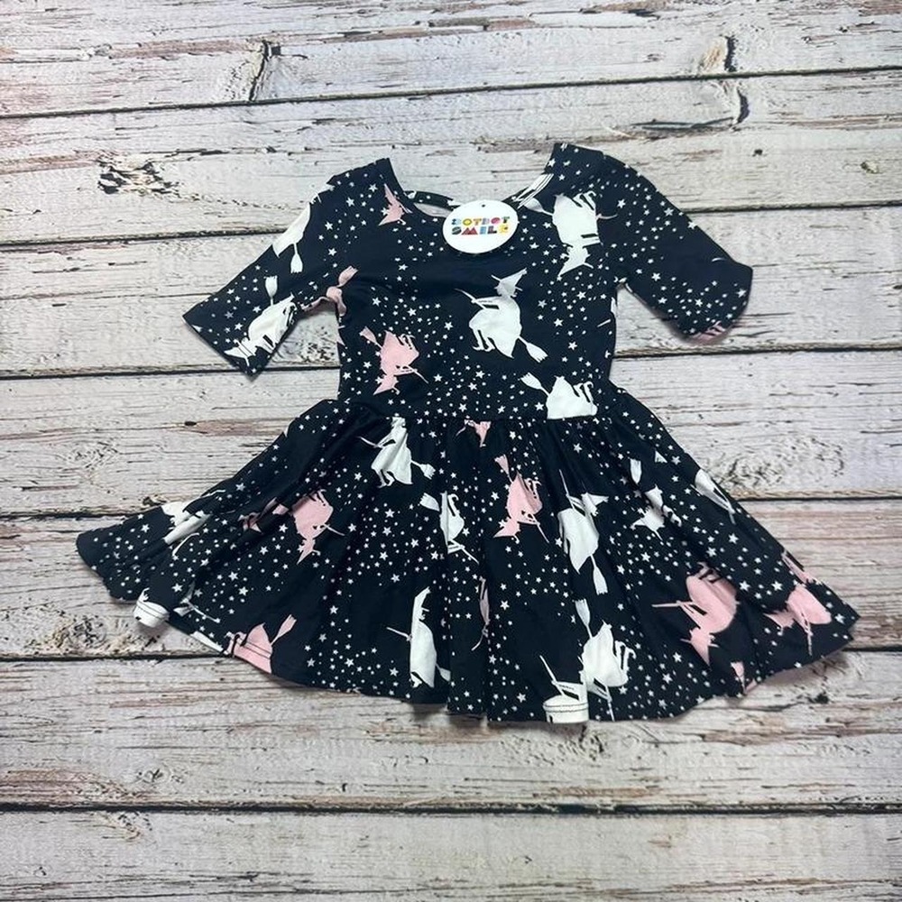 Dot Dot Smile 12m/24m Girls Black Witch Cat & Stars Dress Halloween NWT